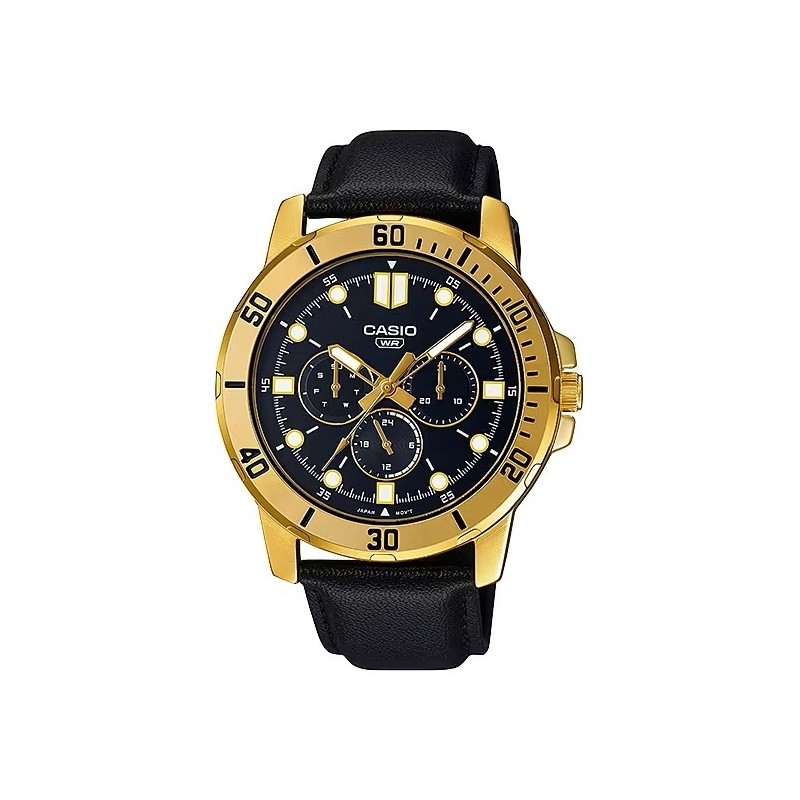 CASIO COLLECTION Mod. DIVER MULTIFUCTION, LEATHER - BLACK MTP-VD300GL-1EUDF