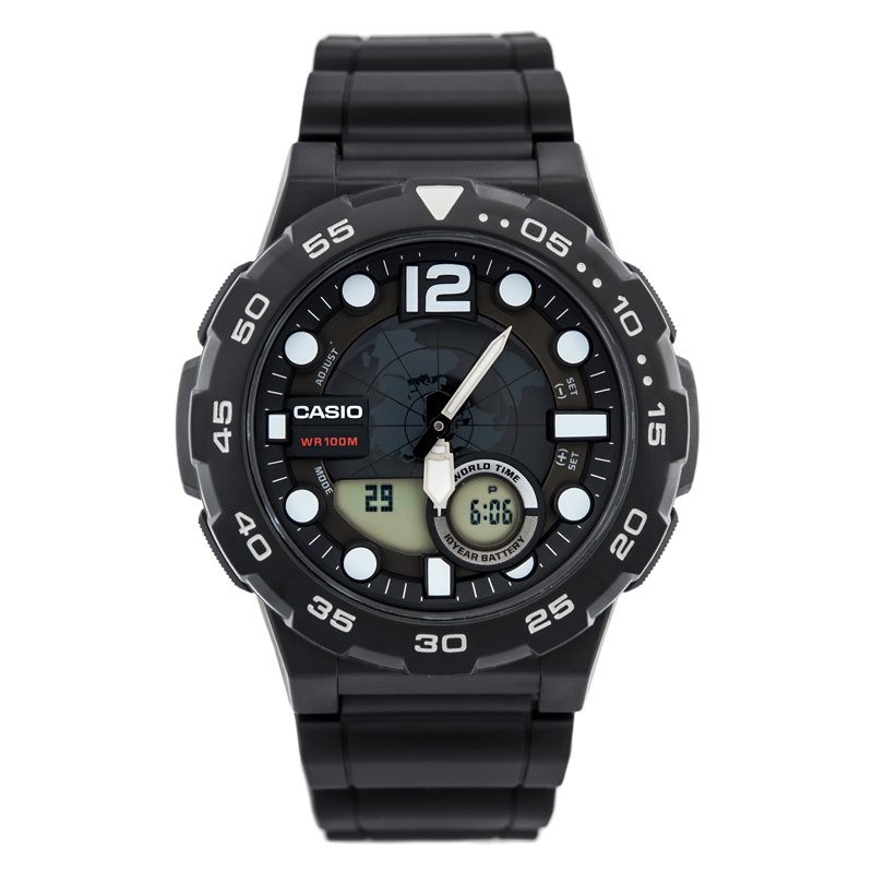 ZEGAREK MĘSKI CASIO AEQ-100W 1AV (zd070a) - WORLD TIME + BOX